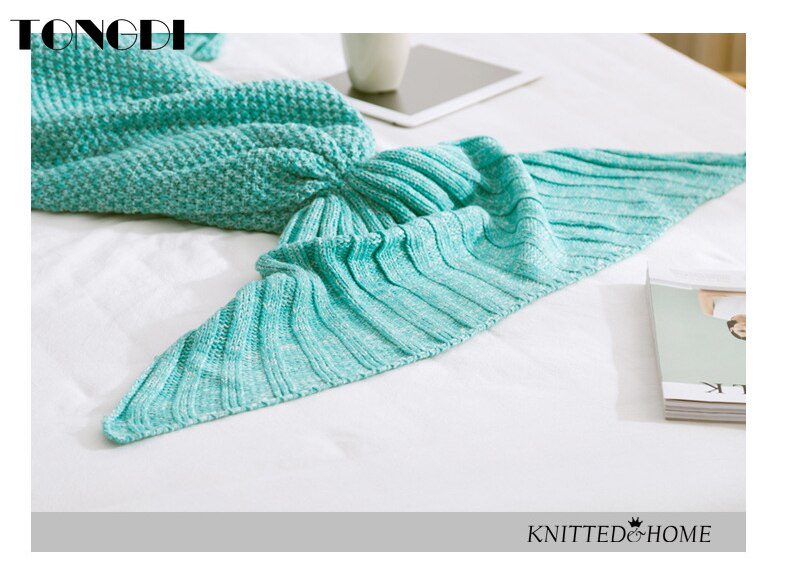 TONGDI Soft Warm Popular Fashionable Mermaid Fish Tail Knitting Blanket Gift For Girl Princess All Season Handmade Sleeping Bag — image 4