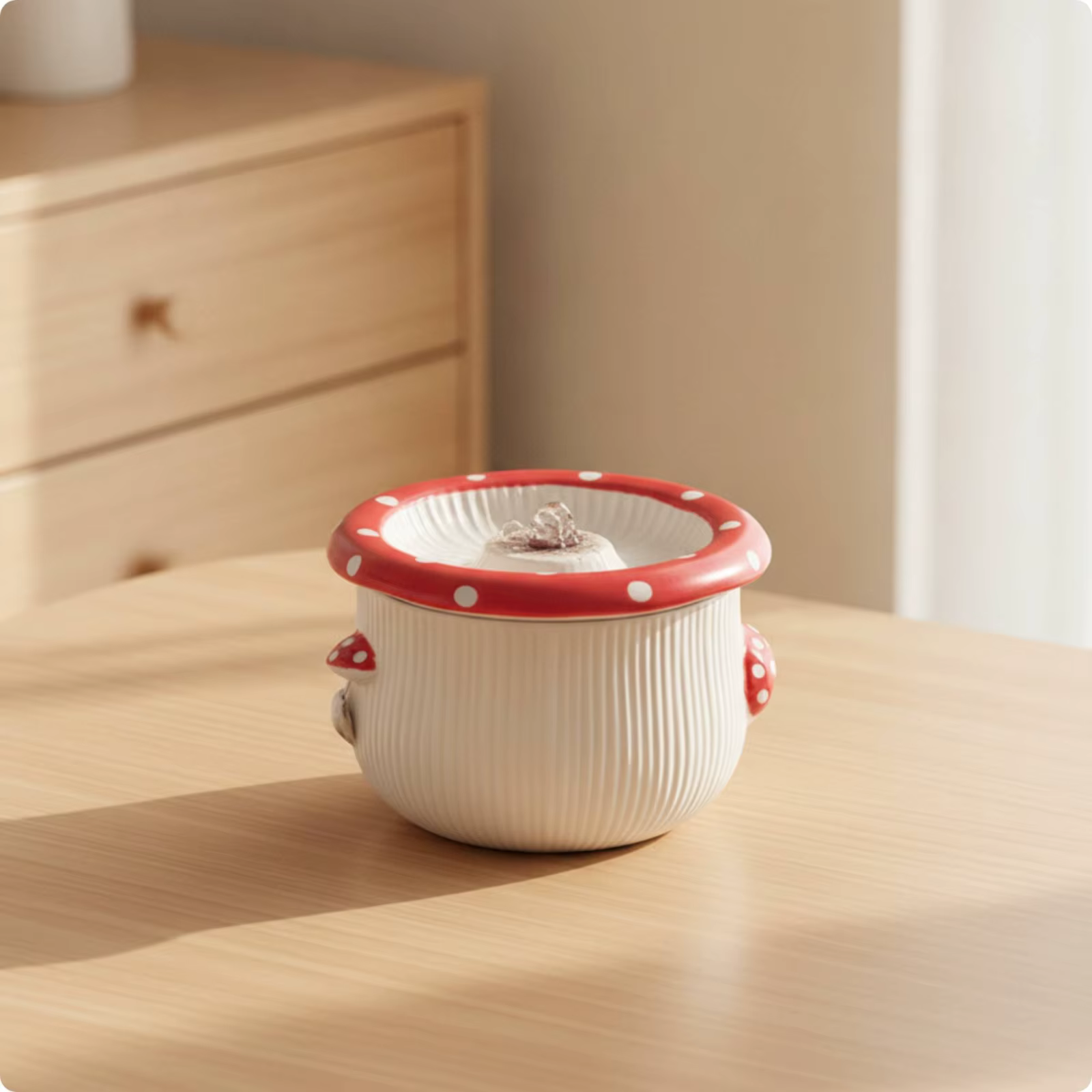 Ceramic Pet Fountain with Filter Pump Mushroom Themed Water Station Fresh Water Flow Easy to Place for Cat Owners — image 5