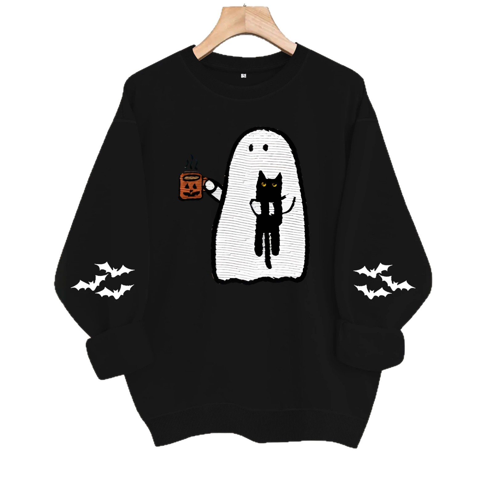 Ghost holding black cat with fleece hoodie — image 2