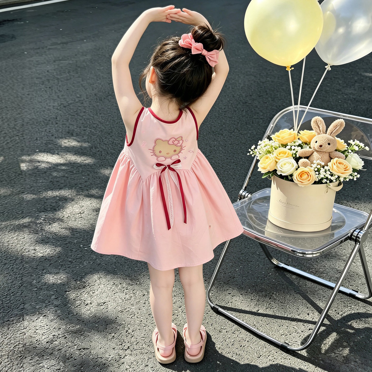 Cute Cat Print Sleeveless Dress for Girls — image 4