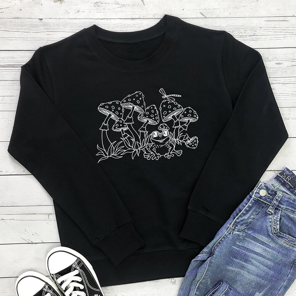 Mushroom Frog Cartoon Printed Hoodie — imagen 3