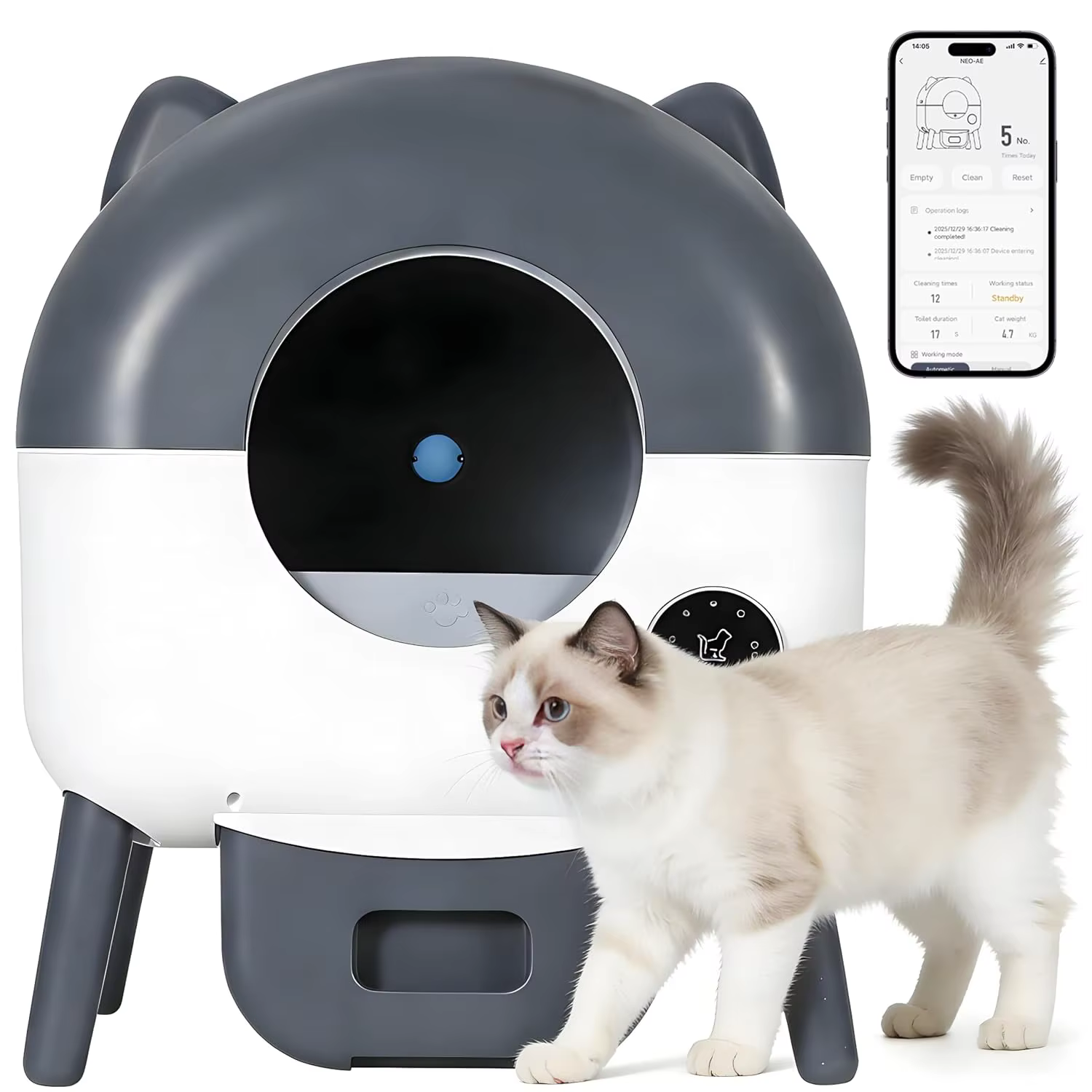 Caja de Limpieza Automática para Gatos, Capacidad Extra Grande, Caja de Arena para Gatos con Función de AutoLimpieza — imagen 1