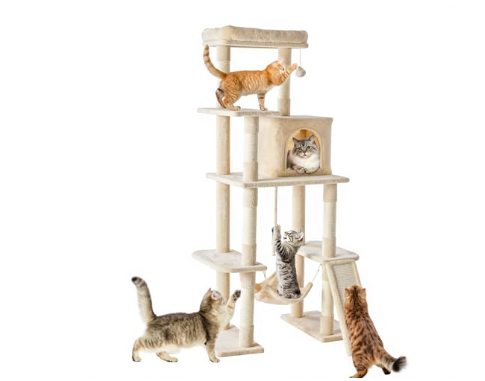 Torre para Gatos de 63 pulgadas, Gran Arbol Multinivel para Mascotas, Postes con Sisal Natural, Plataforma Extendida y Hammock — imagen 1