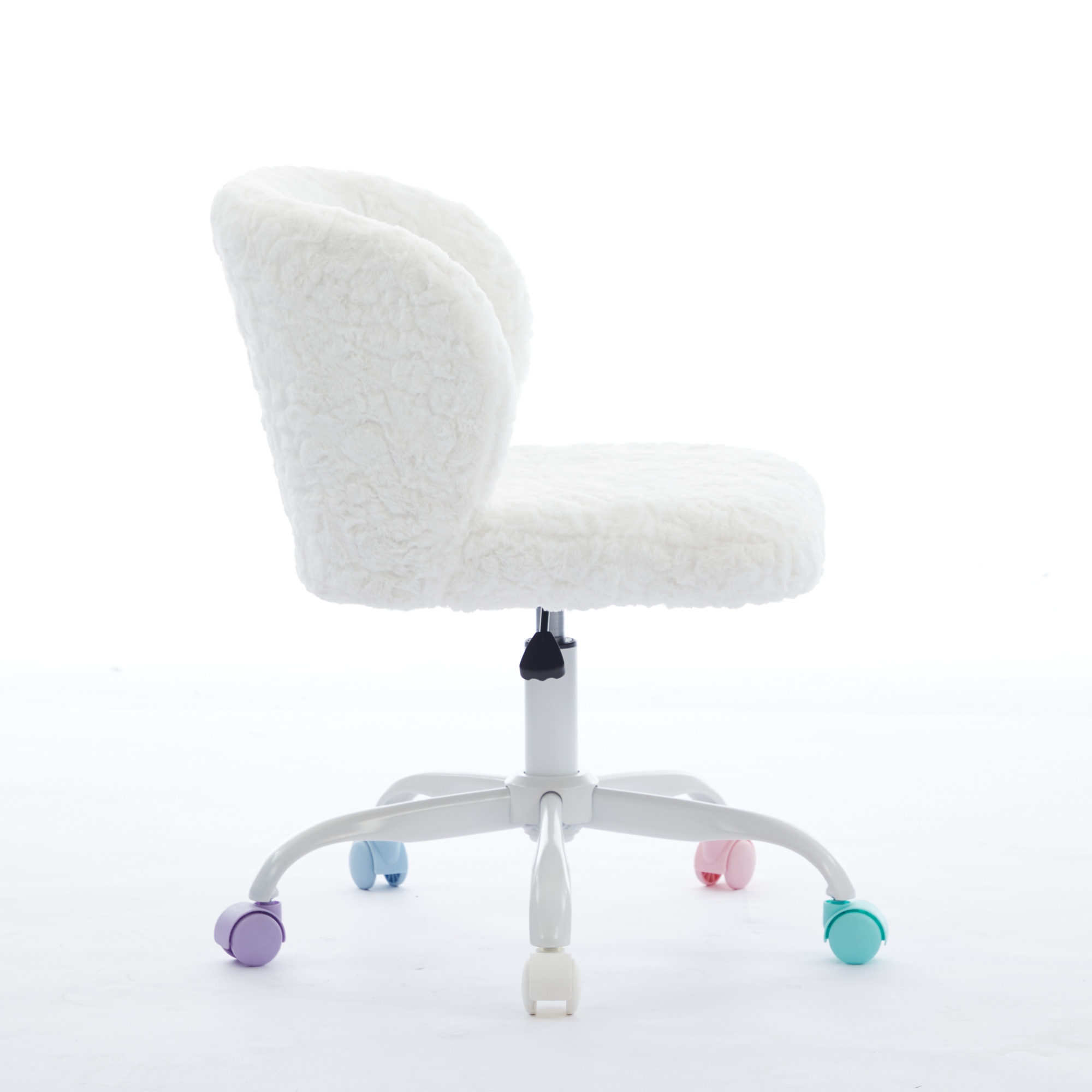 Silla de Oficina A & A Furniture, Silla de Oficina en Casa con Pelo Sintético de Conejo y Base Metálica, Silla de Escritorio Giratoria Ajustable, Silla Tocador Marfil — imagen 2