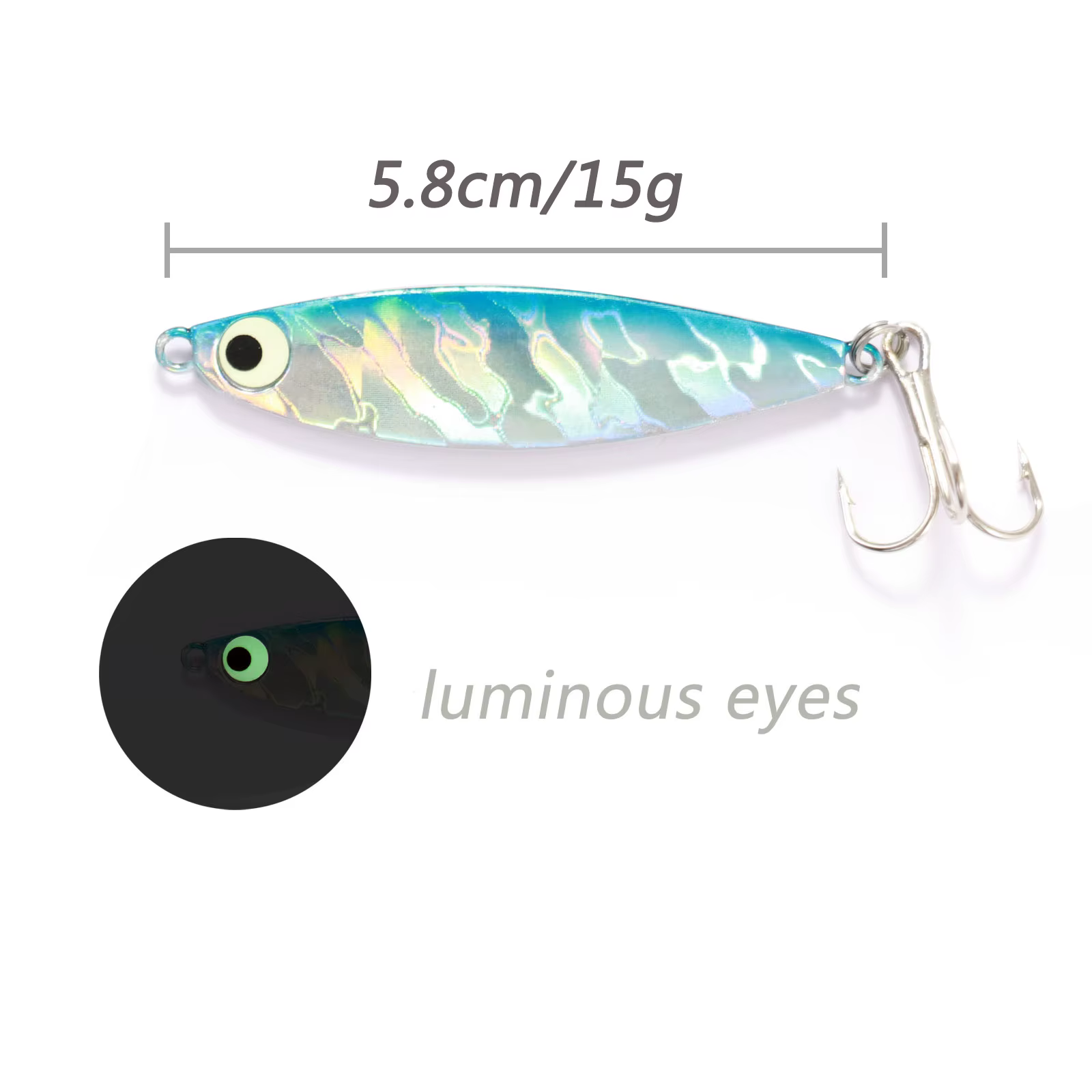Lureras de Pesca Metálicas Ganchos de Espinela, Cucharas y Plumas con Ojo Luminoso — imagen 2