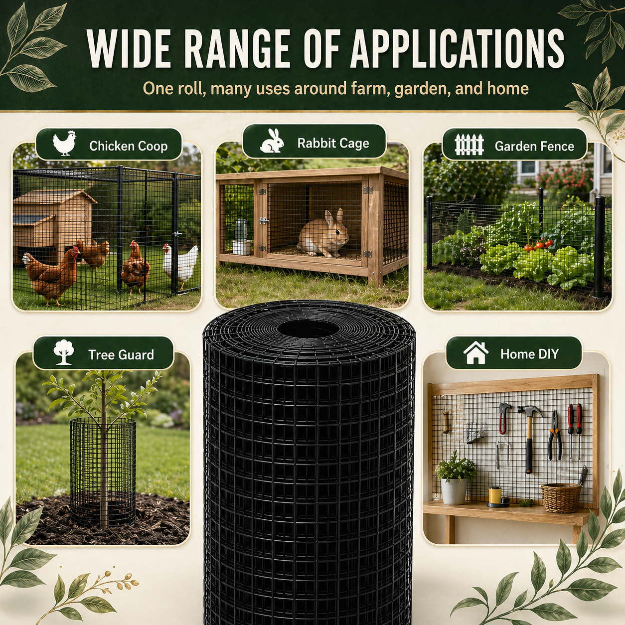 36in x 100ft black metal mesh, 1/2-inch welded chicken wire roll, garden plant fencing, suitable for chicken coops and home renovation — image 2