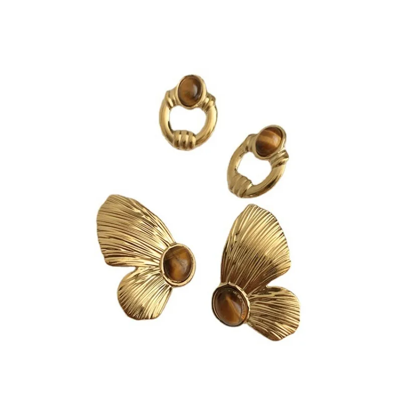Silver Needle Metallic Gold Color Circle Butterfly Stud Earrings For Women Girl Party Wedding Gift — image 5
