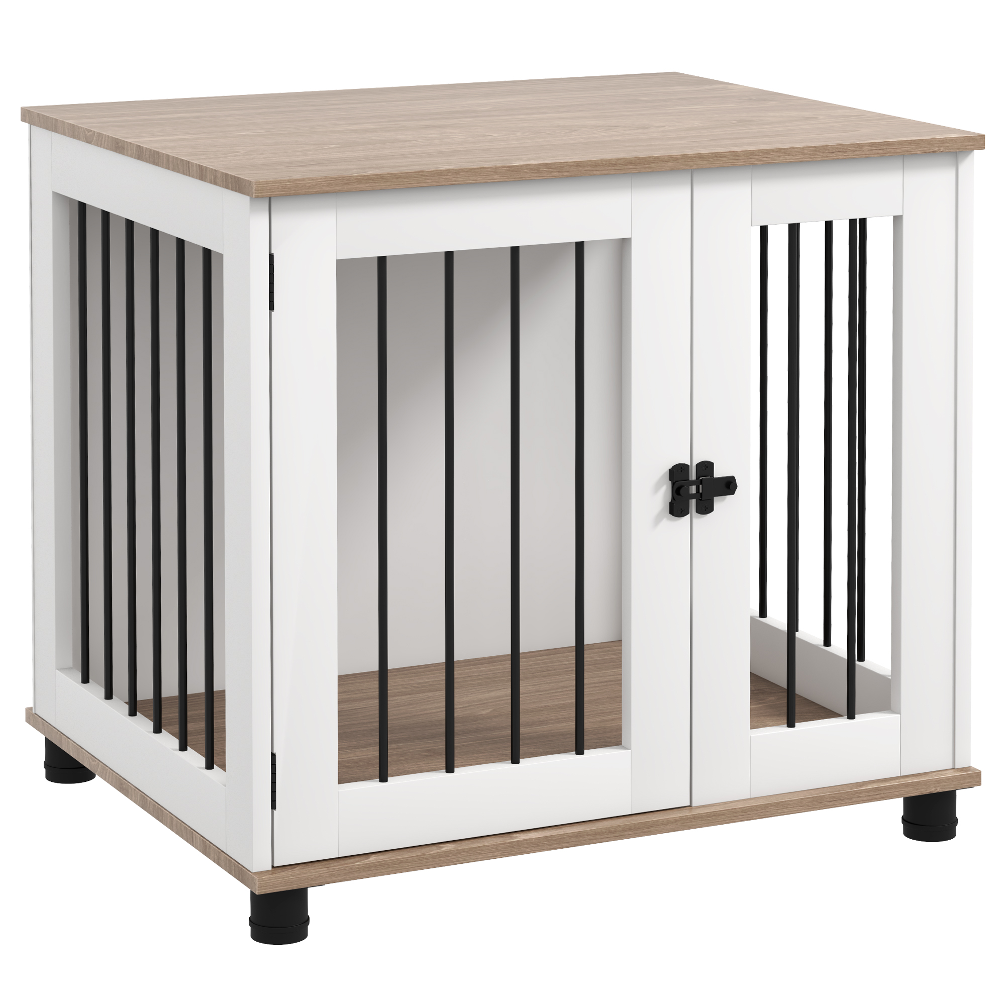 PawHut Caja de Perro para Interior, Mueble con Mesa y Puerta Conexión para Canes Pequeños y Medianos, Madera Walnut Marrón — imagen 5