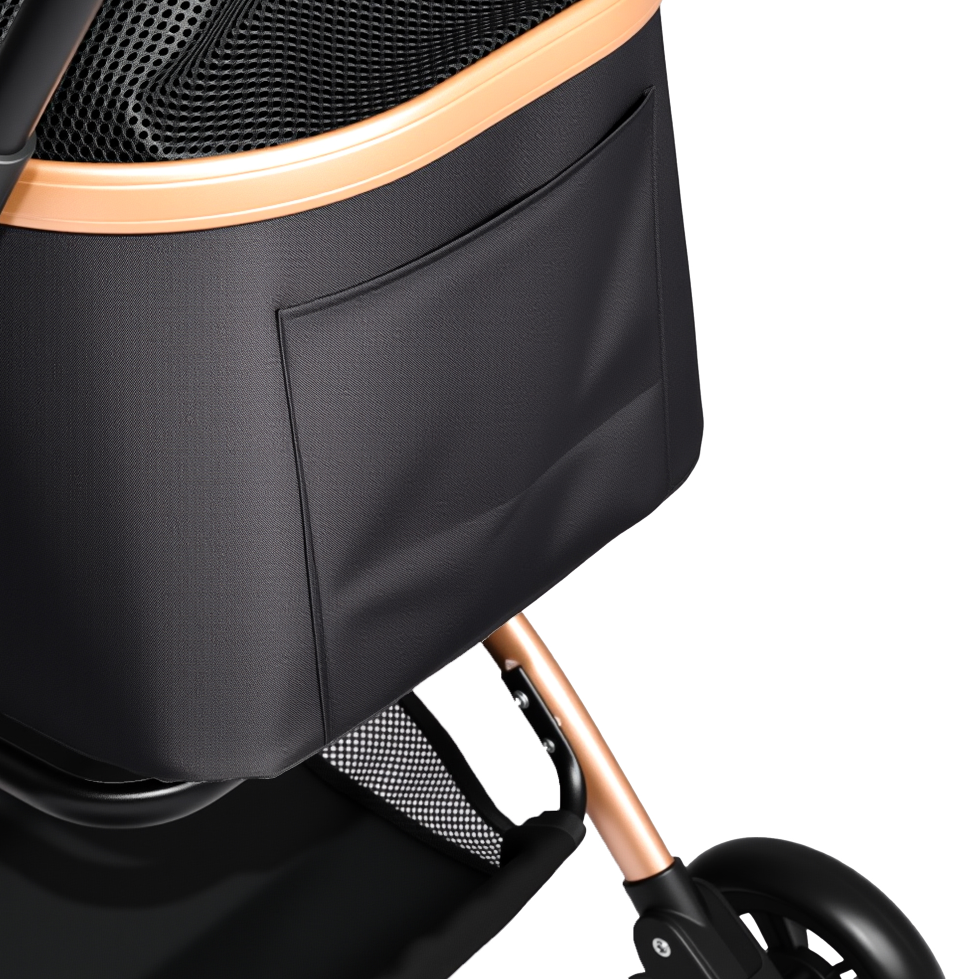 Pet Stroller for Dogs and Cats, 2-in-1 Detachable Foldable 4 Wheels Pet Stroller, Quick One-Hand Fold, Storage Basket, Detachable Carry Basket with Sun Canopy(Black+Gold) — image 3