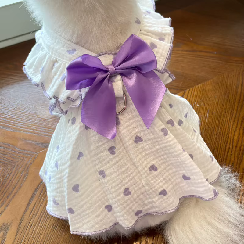 Pet dresses accessories clothes for spring and summer dogs cats teddy bears Pomeranians plush toys cats hearts all cotton fabric — image 4