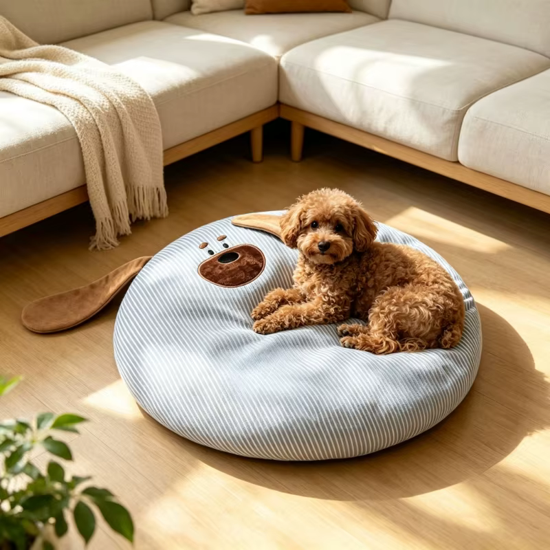 Round Padded Pet Bed for Felines and Canines, Thick Cotton Fill and High-Density Textile Shell Above Cool Hard Ground KXRE — image 1