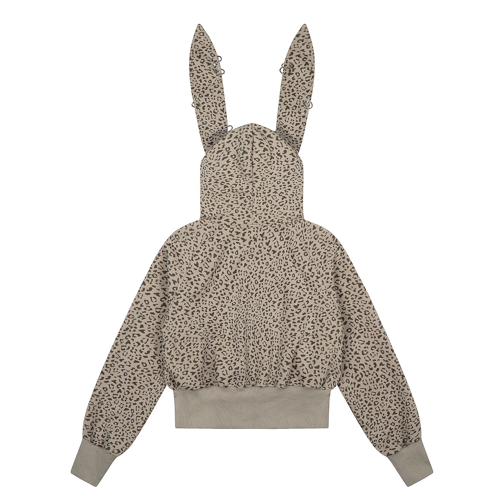 Sweet Cool Leopard Print Hooded Crop Sweatshirt with Metal Ring Detail High Waist Jacket — image 3