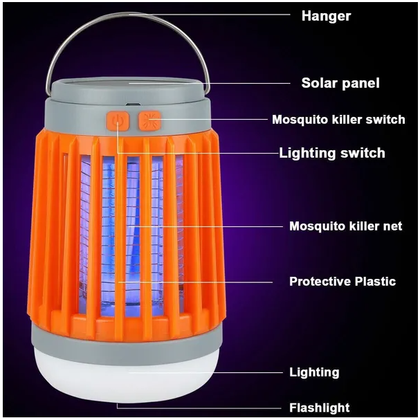 Lámpara de Mosquitos Solares con Zapatilla Eléctrica LED UV para Exterior — imagen 4