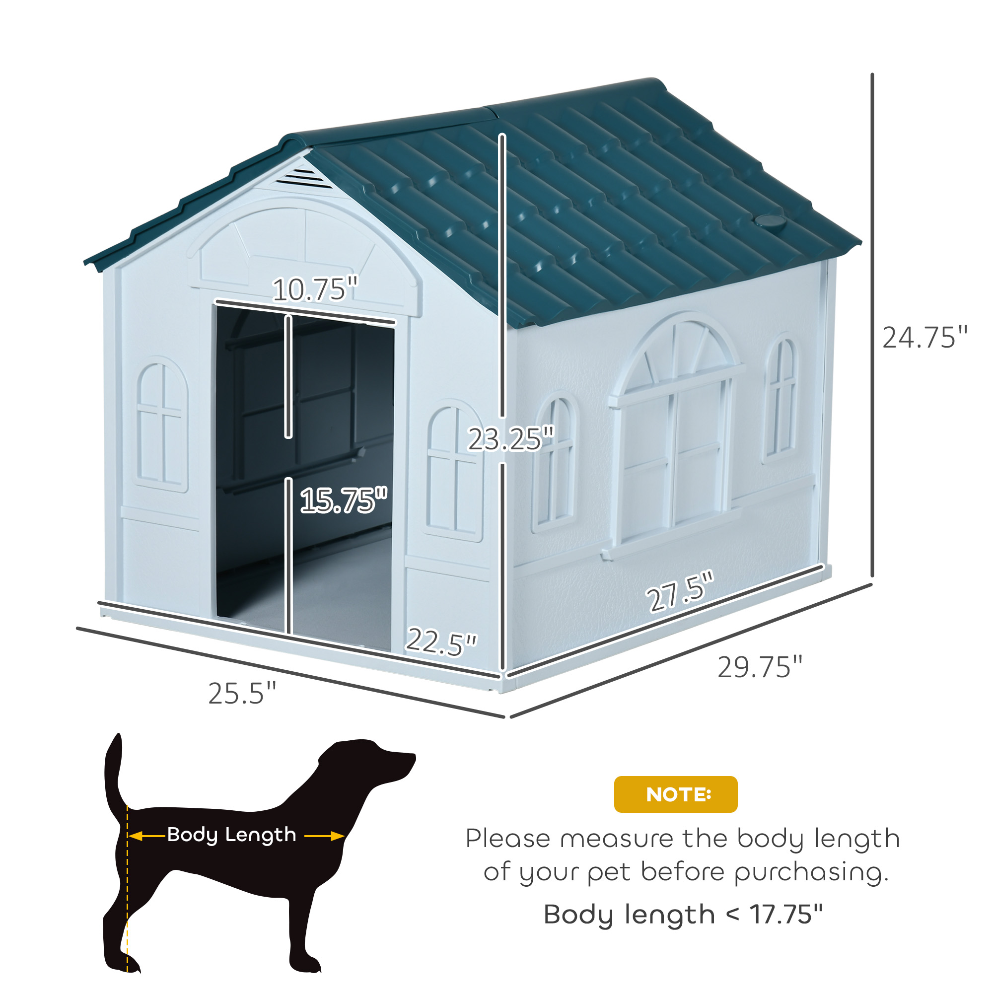 Casa de Plástico para Perros Medianos y Pequeños, Resistente al Agua, Refugio para Cachorros Interior-Exterior con Puerta, Fácil de Montar, Azul — imagen 8