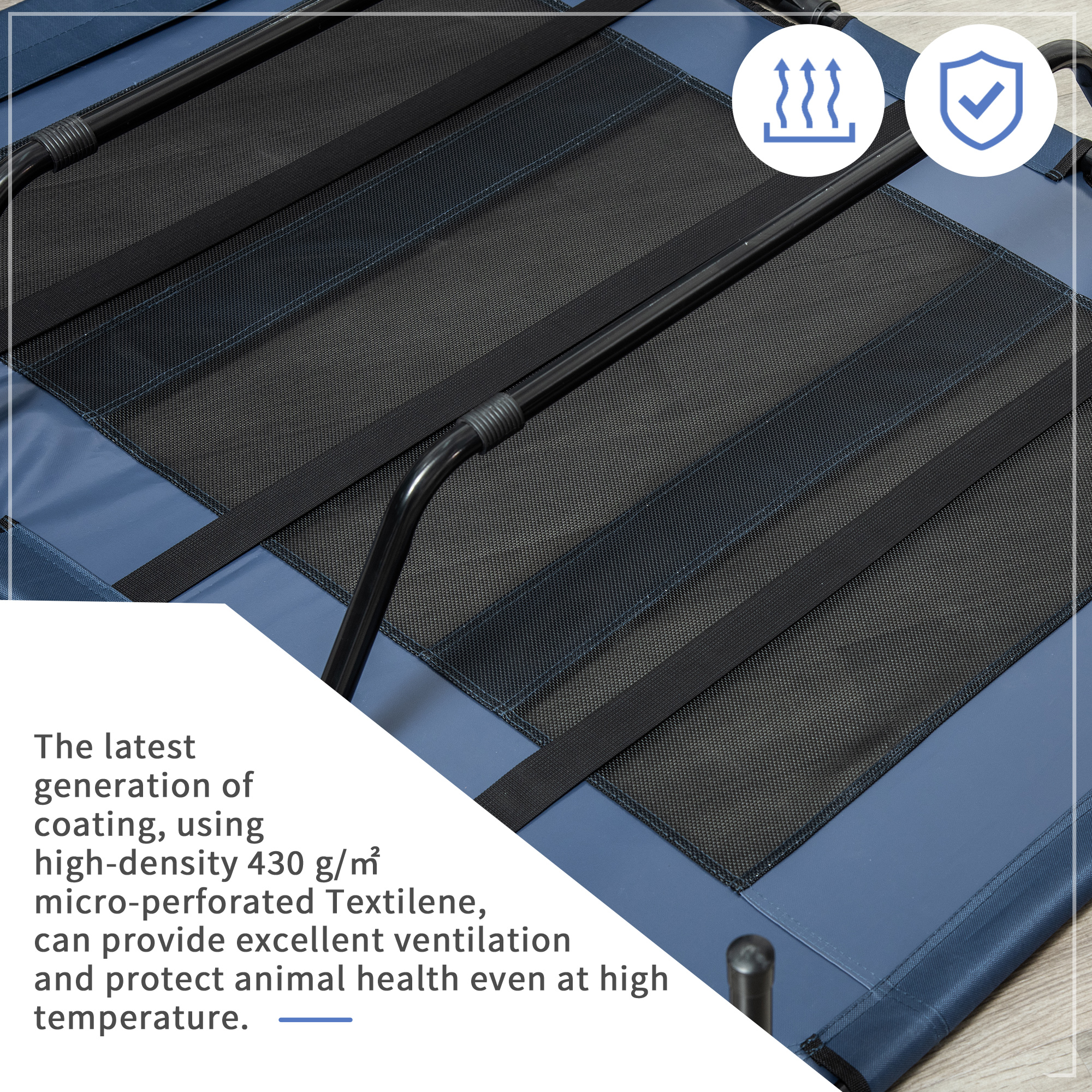 Cama Elevada Transpirable para Perro de 48" x 36" con Bolsa de Transporte, Azul Oscuro — imagen 2