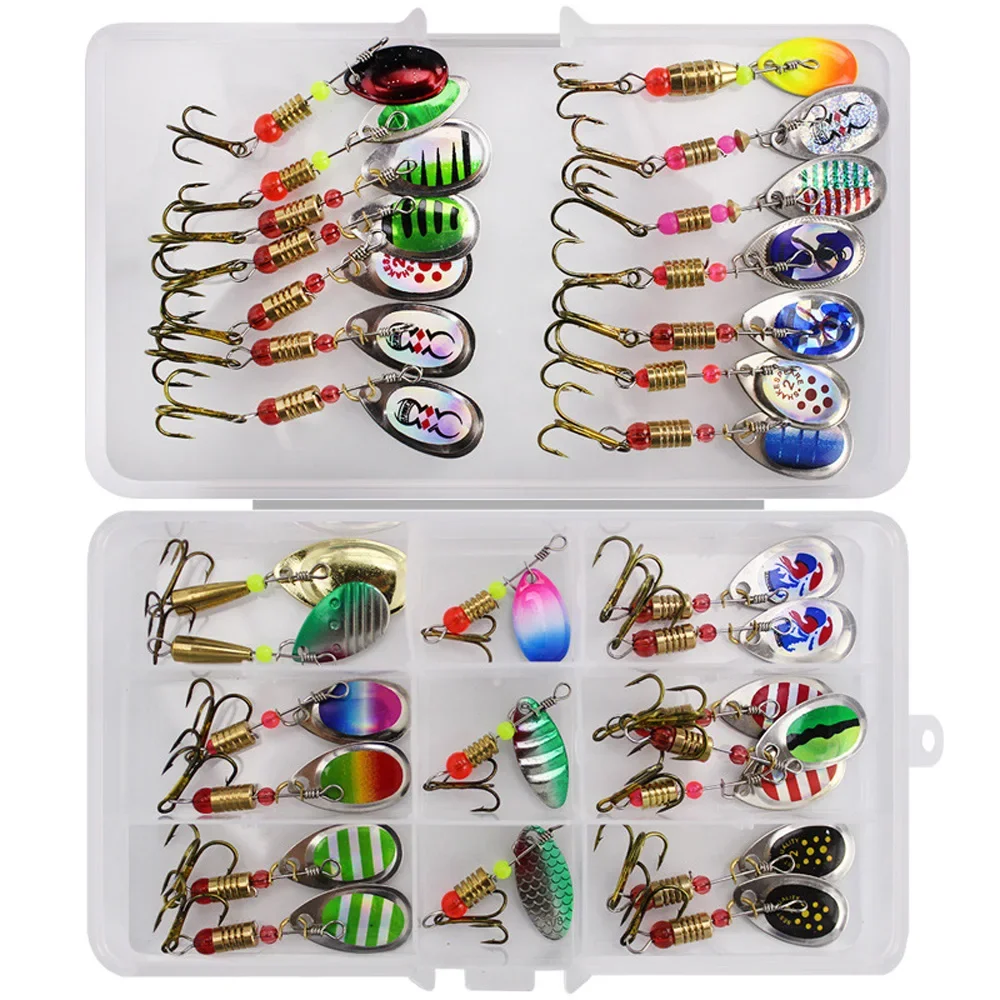30/10Pcs/lot Spinning Lures Spoon Fishing Set Kit Artificial Bait Spinner Freshwater Saltwater Equipment Fishing Accessories