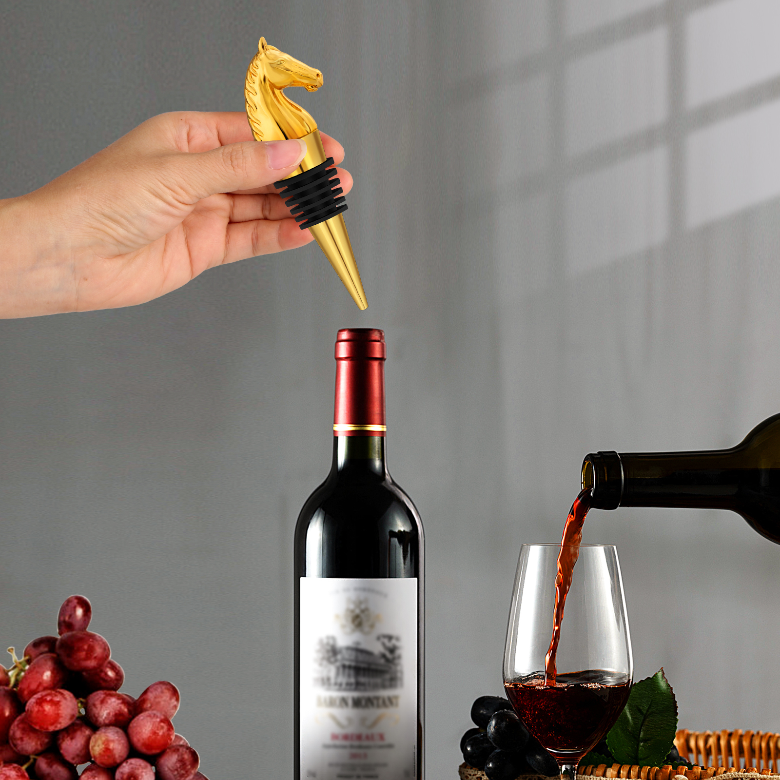 Luxury Horse Head Wine Bottle Stopper Animal-shaped Wine Stopper For Preserving Red Wine, A Kitchen Storage Gift, A Birthday Gift For Universal Wine Preservation Supplies — image 1