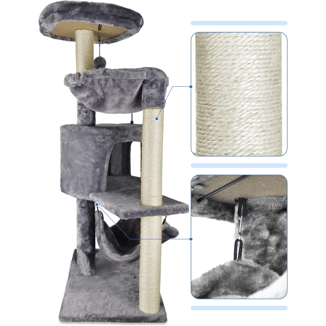 Árbol para Gatos con Condo y Hammock Grande, Gris — imagen 5