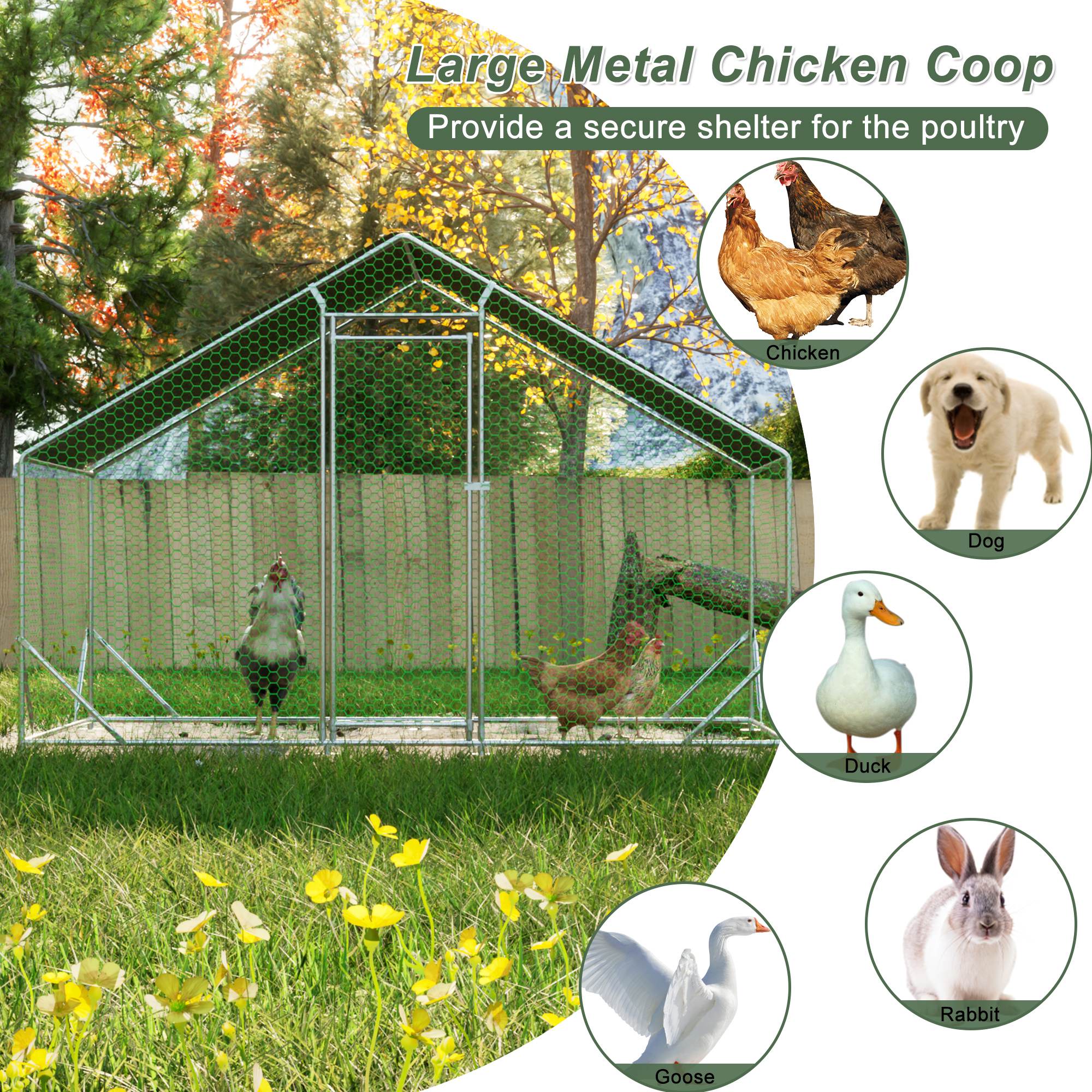 Large Metal Chicken Coop, Walk-in Chicken Run, Galvanized Wire Poultry Chicken Hen Pen Cage, Rabbits Duck Cages With Waterproof And Anti-Ultraviolet Cover For Outside — image 7