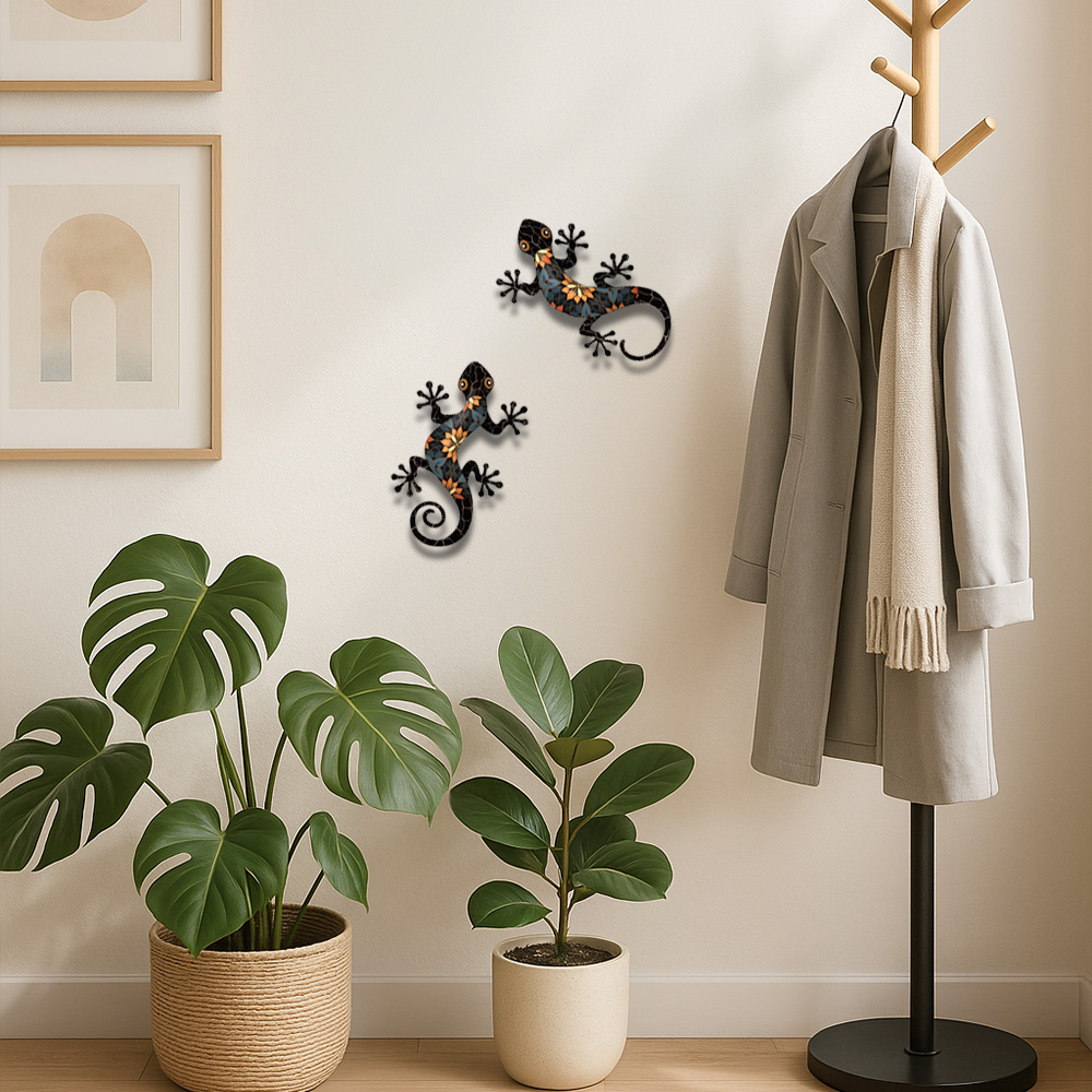 Paquete de 2 Adornos de Pared de Gecko de Metal - Resistentes a la Intemperie Para Jardín, Patio, Cercas — imagen 4