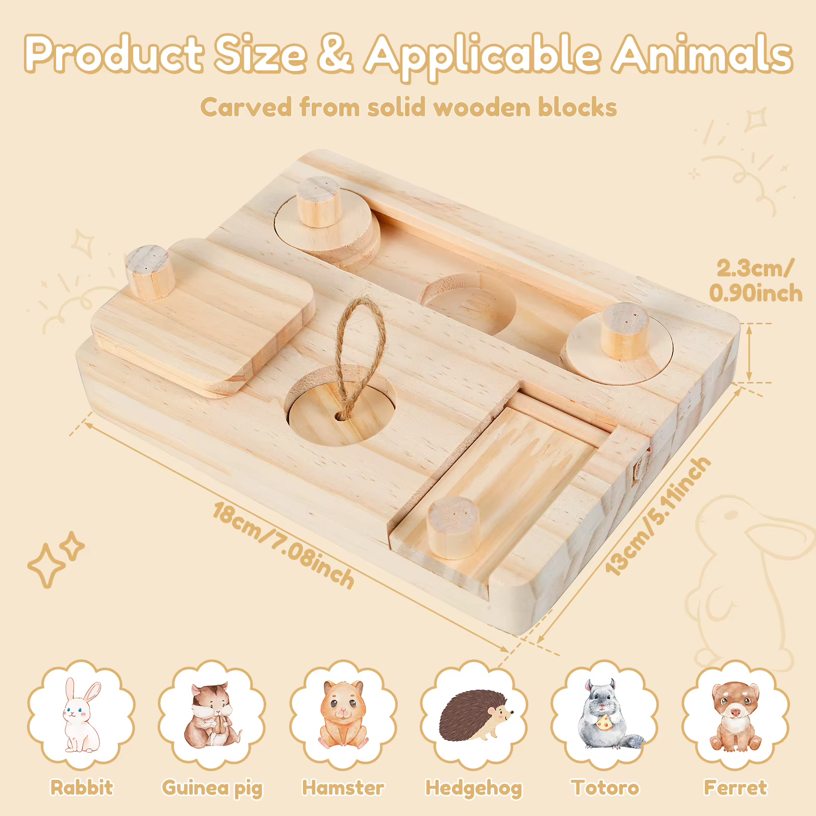 Juguetes de Forraje en Madera para Roedores 6 en 1 - Comida Interactiva para Conejos y Hamsters — imagen 6