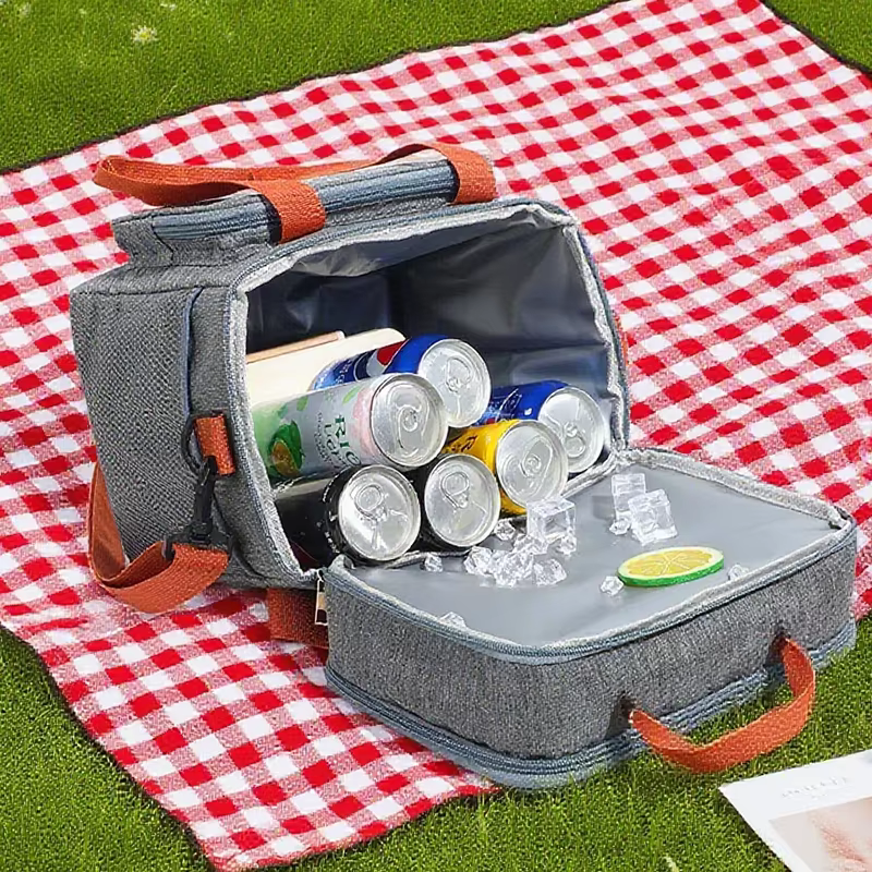 Picnic Bags Double Layer Lunch Bag Thermal Insulation Food Drink Storage Tote Crossbody Cooler Picnic Supplies Storage Bags — imagen 2