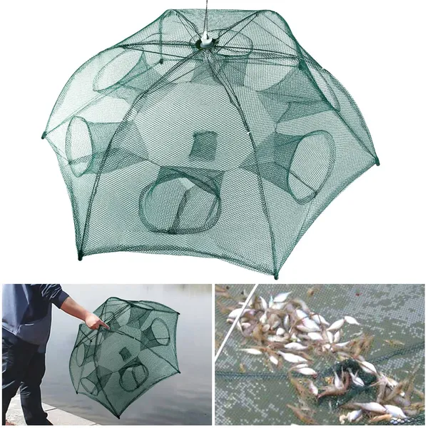 Fishing Trap Net Portable Folded Fishing Bait Trap Shrimp Minnow Crab Bait Net 6 Sides 6 Holes Crayfish Cast Mesh Trap Automatic — imagen 1