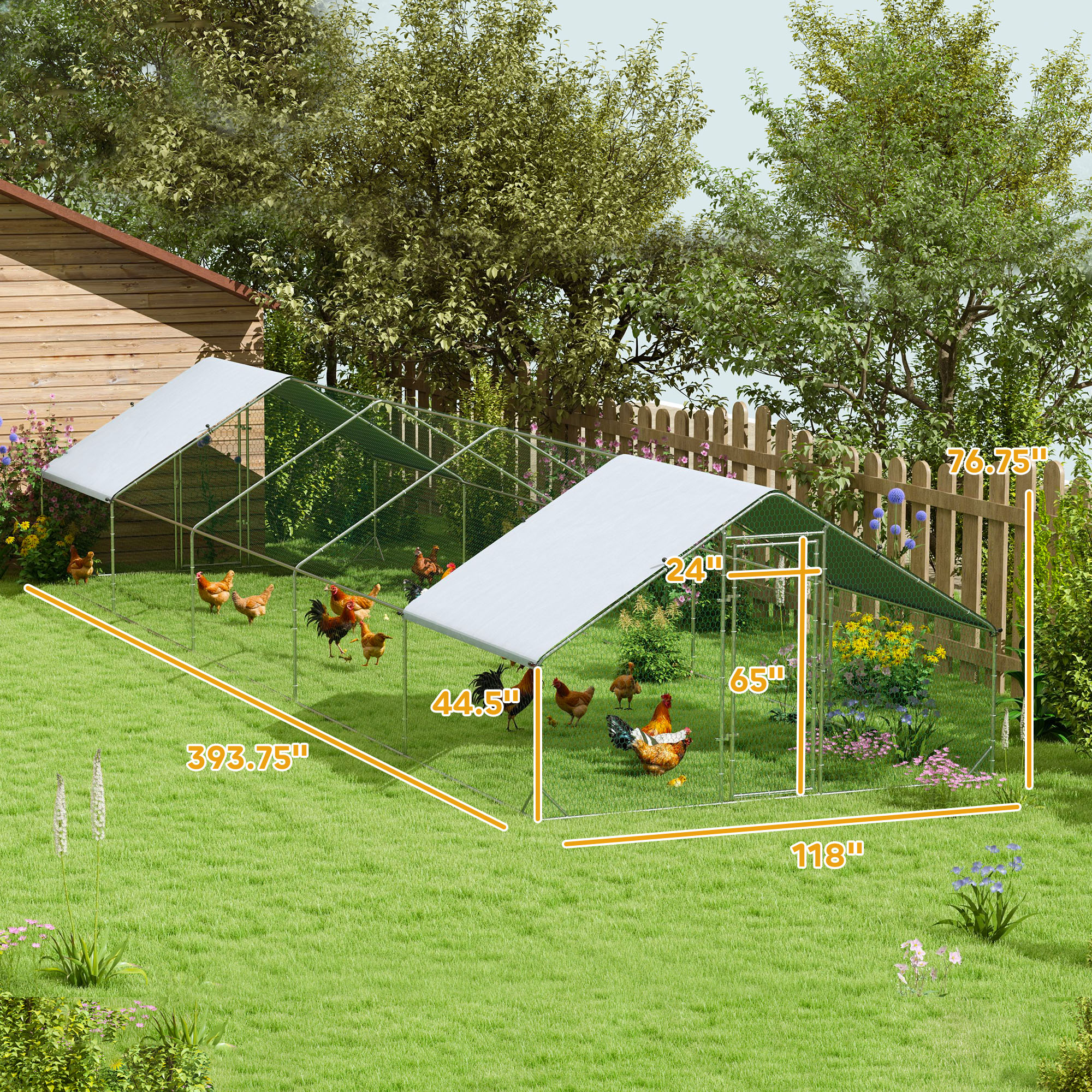 Large Chicken Coop with Waterproof and Anti-UV Cover, Spire Shaped for Outdoor and Yard Farm Use, 9.8' x 32.8' x 6.4' — imagen 5