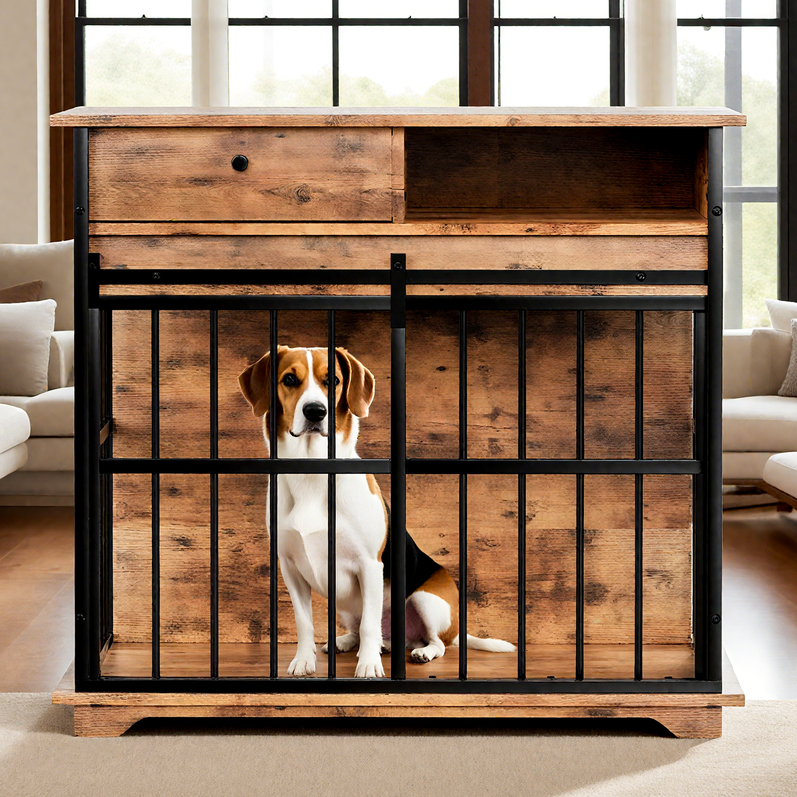 Dog Crate Furniture, Large Dog Cage Furniture With Tray For Medium Large Dogs, Wooden Dog Kennel Furniture — image 1