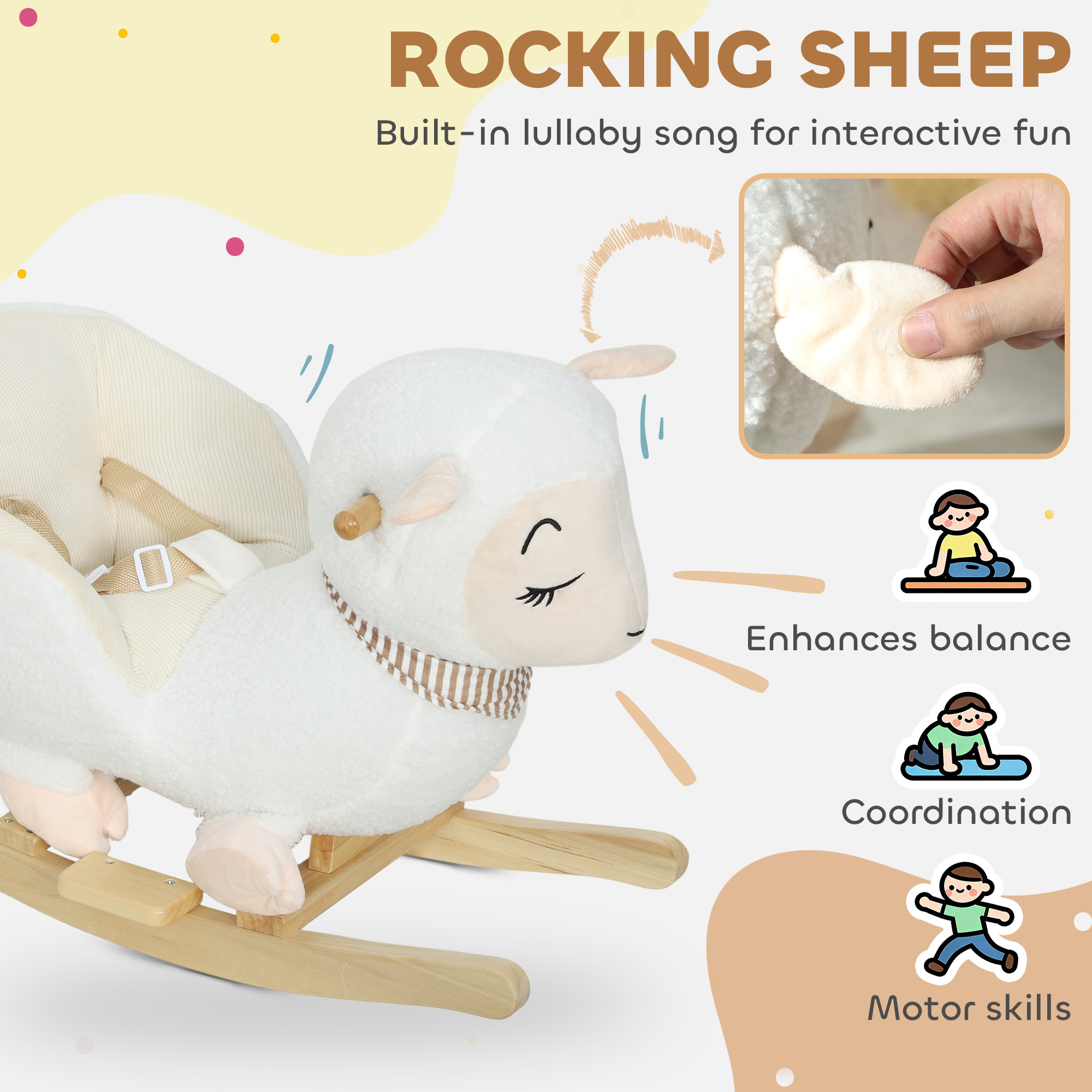 Caballo de Roca para Bebés, Oveja que Canta con Canción de Cuna para Niños de 18-36 Meses, Blanco — imagen 7