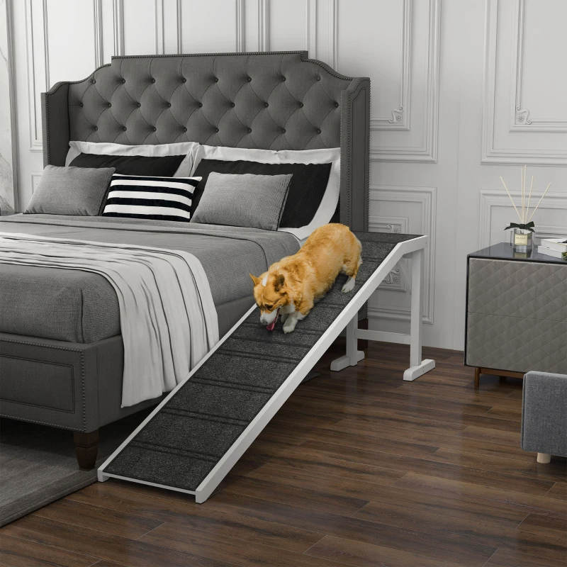 PawHut Dog Ramp Foldable With Non-slip Carpet Top Platform, Gray, White — imagen 1