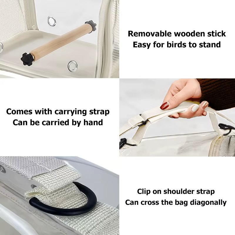 Mochila Portátil para Aves con Soporte y Cuerdas Removibles Diseño Respiratorio Ideada para Pequeños Animales y Pájaros Canarios, Loros, Hamsters — imagen 5