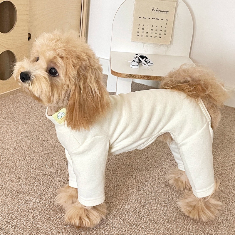 Elastic Pet Onesie, Four-Legged Pajamas for Small to Medium Dogs, Cream Color, Cozy Home Base Shirt, Warm Winter Dog Clothes — image 2