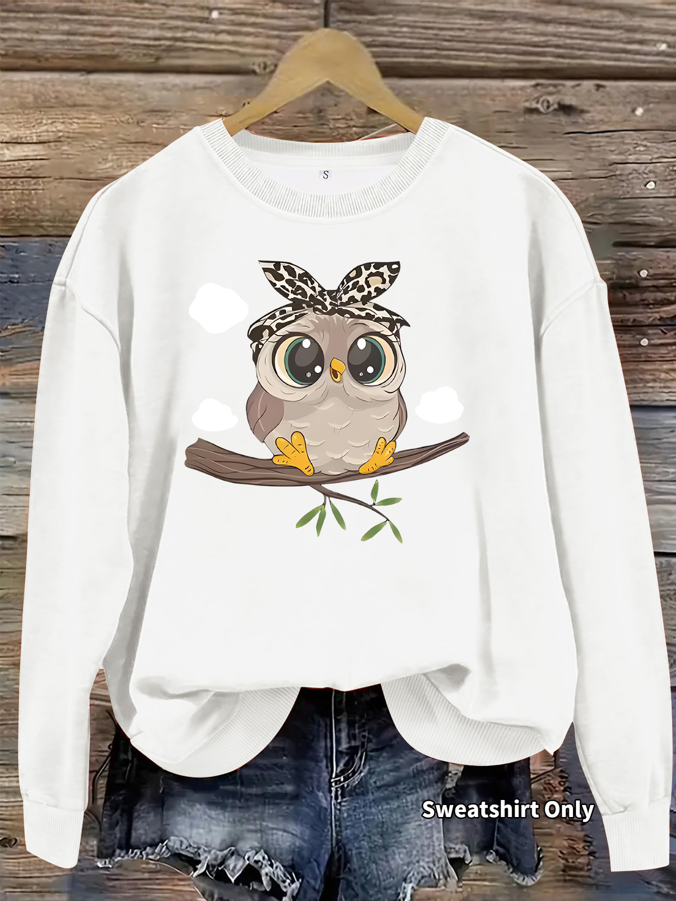 Owl white cloud print loose women's hoodie — image 7