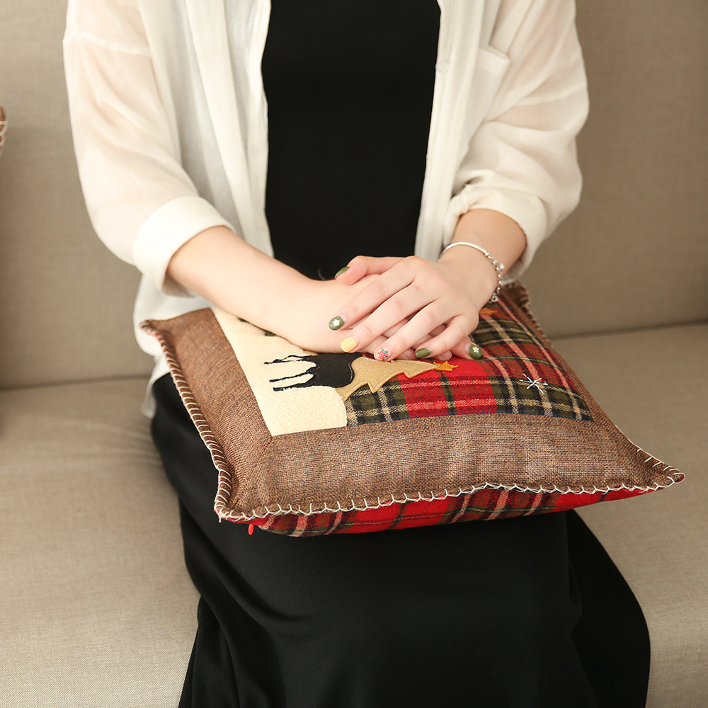 Christmas decoration items: plaid cloth pillowcase, adhesive cloth pillowcase, reindeer small pillowcase, without pillow core — image 3