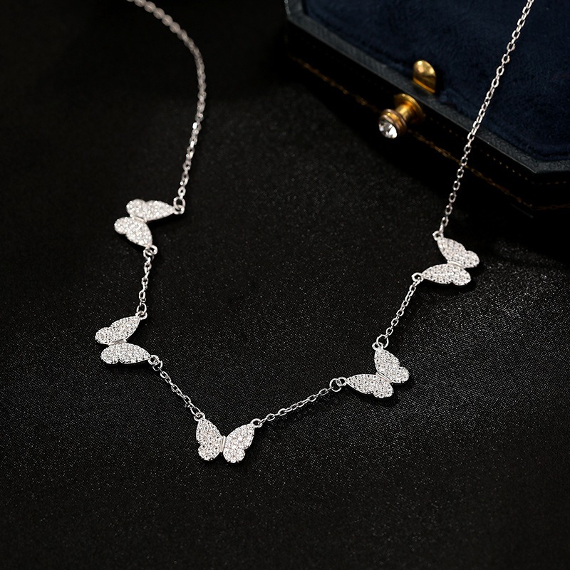S925 silver personalized butterfly pendant tassel necklace women's cool style bow clavicle chain — image 3