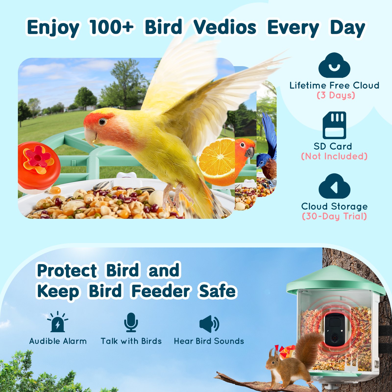 Comedor Inteligente de Pájaros VEVOR con Cámara 2K HD IA Identifica Especies Automático Captura — imagen 4
