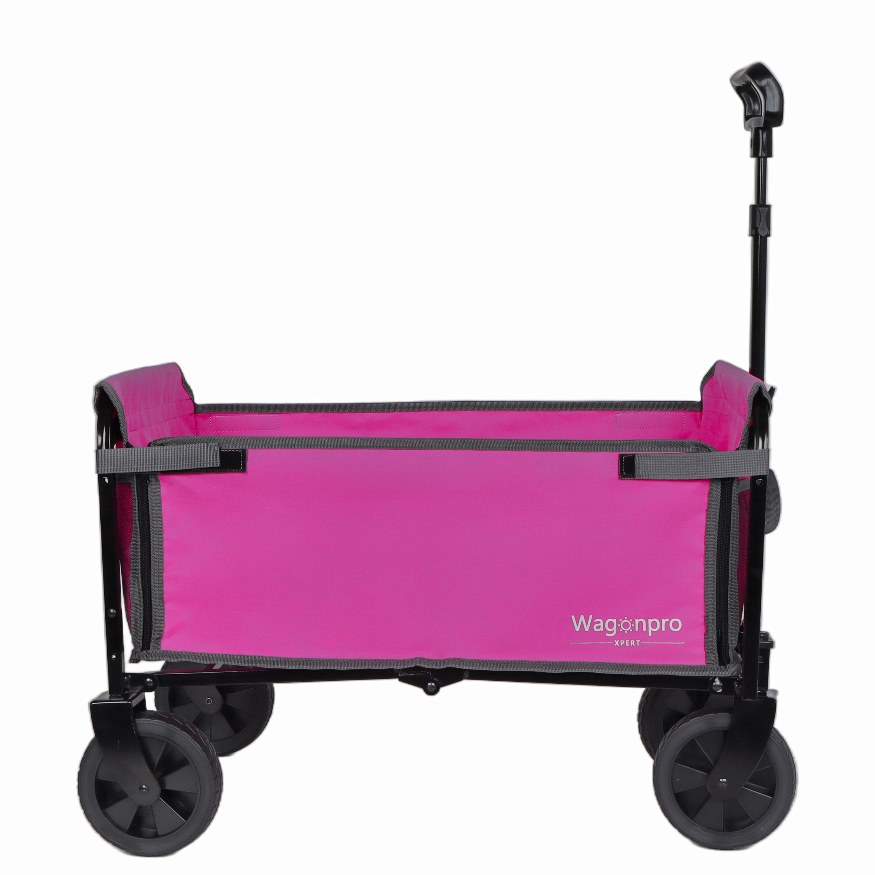 All- In- One Convertible Folding 4- Wheel Trolley With Bench Seat And Dog Leash - Heavy Duty Foldable Utility Trolley For Camping Beach Shopping - Versatile Seating And Storage Space Pink — image 2