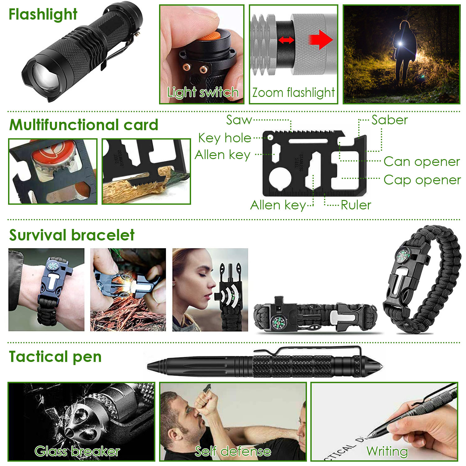 Kit de Supervivencia de Emergencia de 47 Piezas, Equipo EDC de Supervivencia, Herramientas y Suministros de Primeros Auxilios con Estuche para Senderismo, Caza, Desastres y Aventuras de Camping — imagen 9