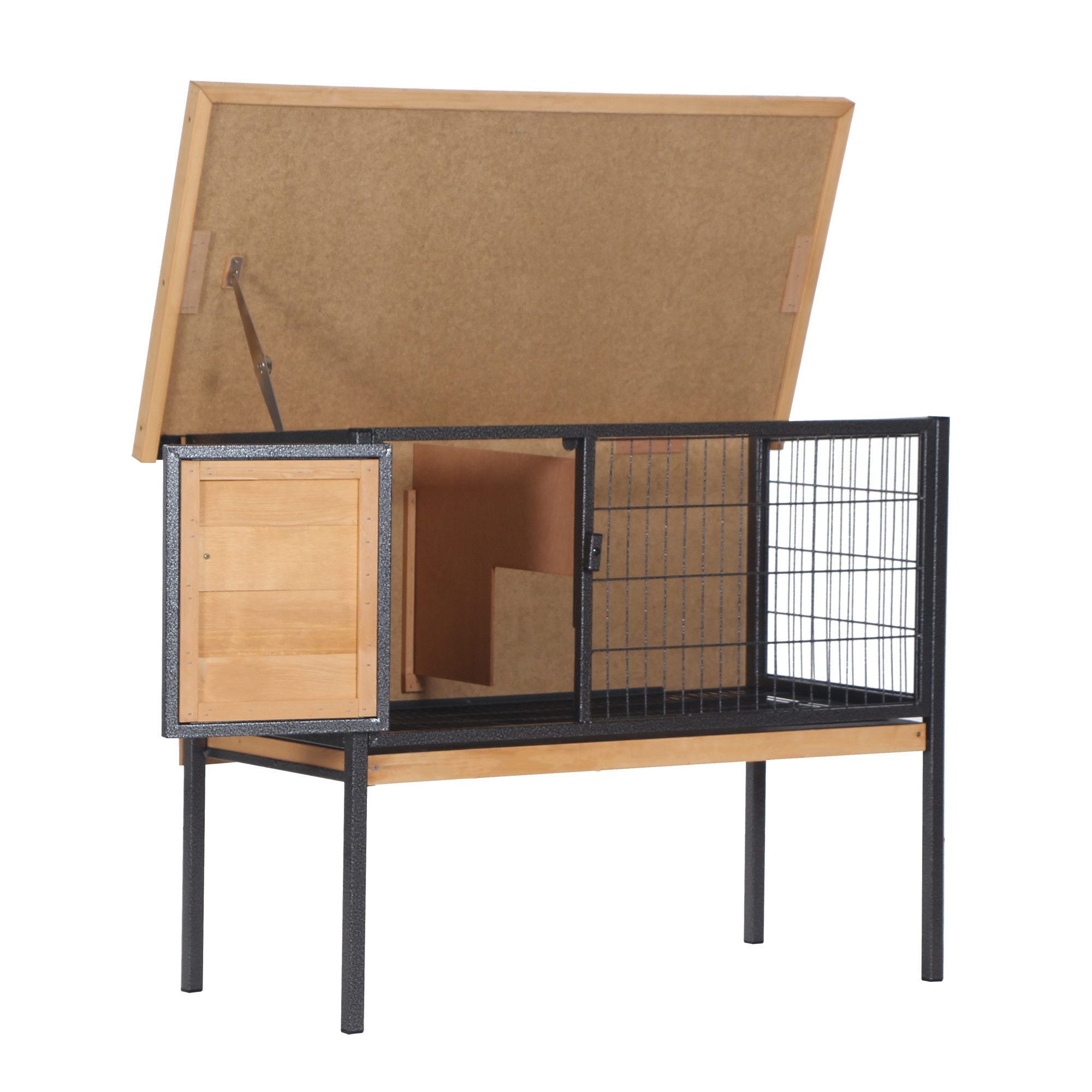 Rabbit Hutch Elevated Bunny Cage Small Animal Habitat with Metal Frame, No Leak Tray, Metal Wire Pan, Openable Water-Resistant Asphalt Roof for Rabbits, Chickens, Ducks, Indoor/Outdoor Natural — image 3
