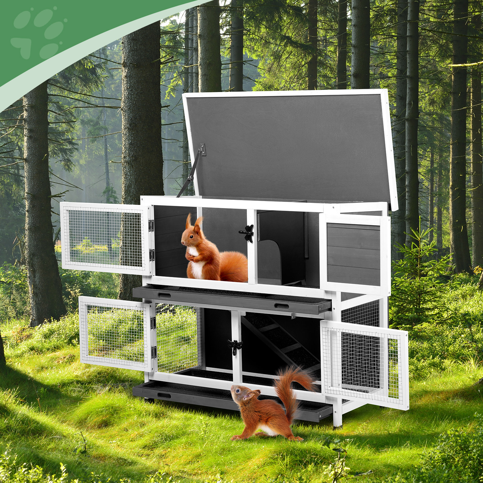 Upper And Lower 2 Floors With Tray Grey Cedar, Chicken And Rabbit Cage — image 3