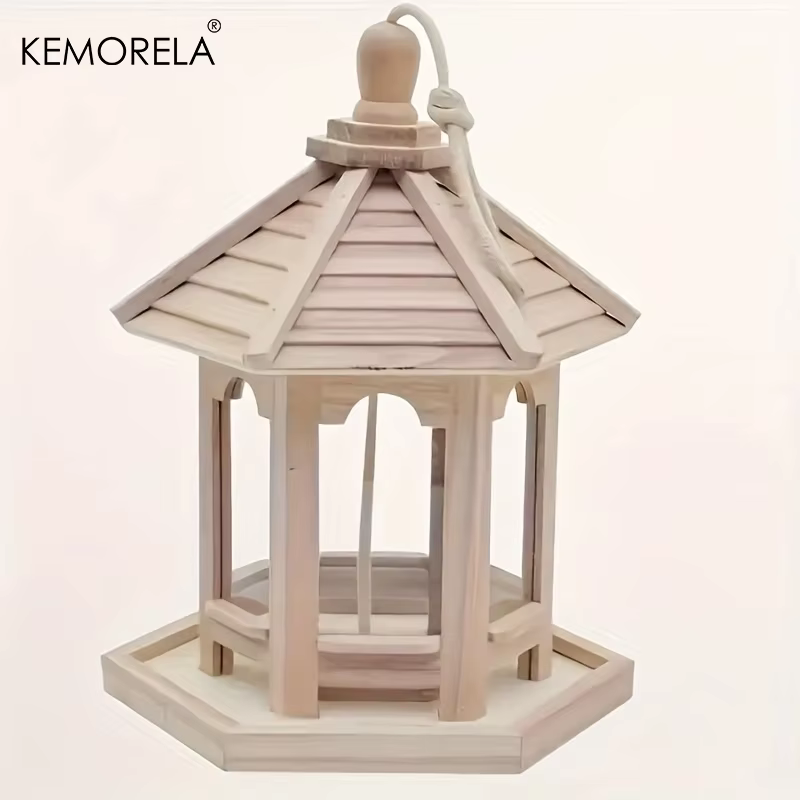 Casa de Comida para Pájaros en Madera Técnica KEMORELA 1PC - Decoración Exterior para Jardín con Sistema de Agua y Caja para Mascotas — imagen 2