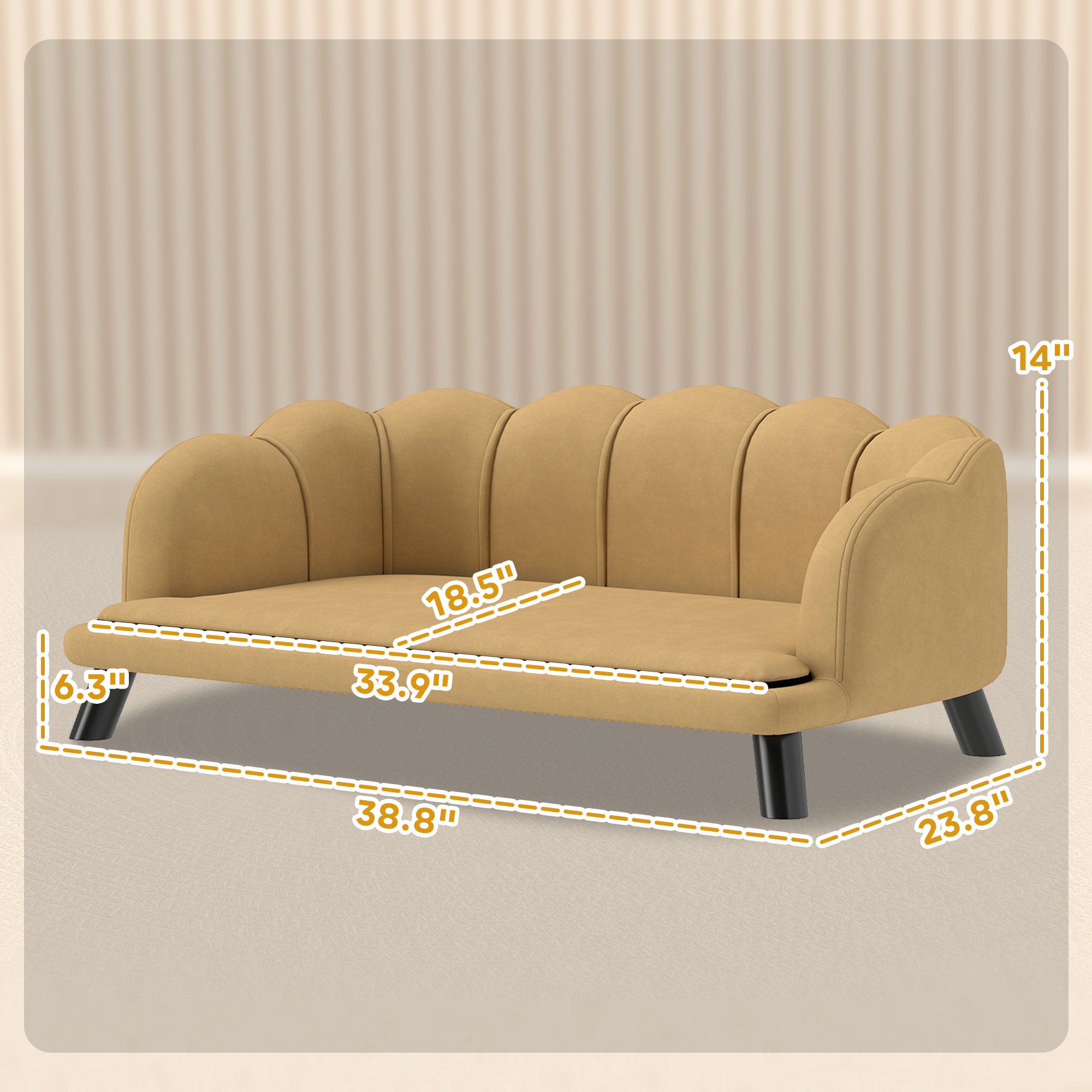 Sofá de Perlas para Perros de Mediana y Gran Tamaño, Cama para Mascotas con Almohada y Patas de Madera Sólida, Café — imagen 2