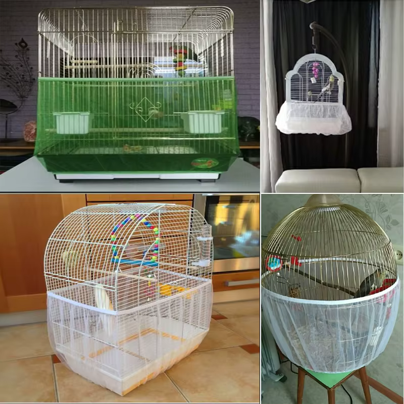 Receptor Seed Guard Nylon Mesh Bird Parrot Cover Soft Easy Cleaning Airy Fabric Mesh Bird Cage Cover Seed Catcher Guard — image 1