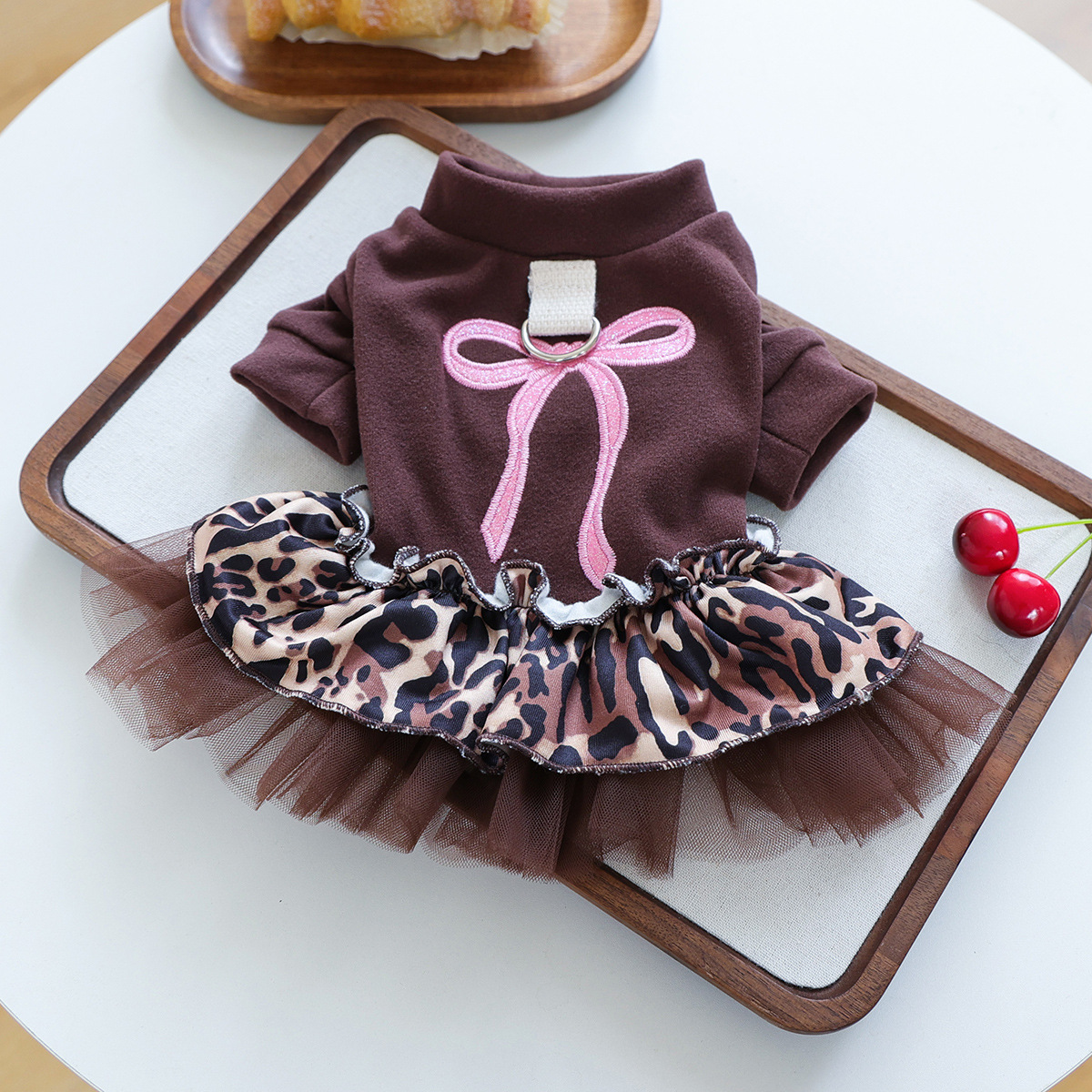 Pet Clothes Spring Autumn Small Dog Puppy Windproof Warm Bohemian Style Leopard Print Sweet Dress — image 5