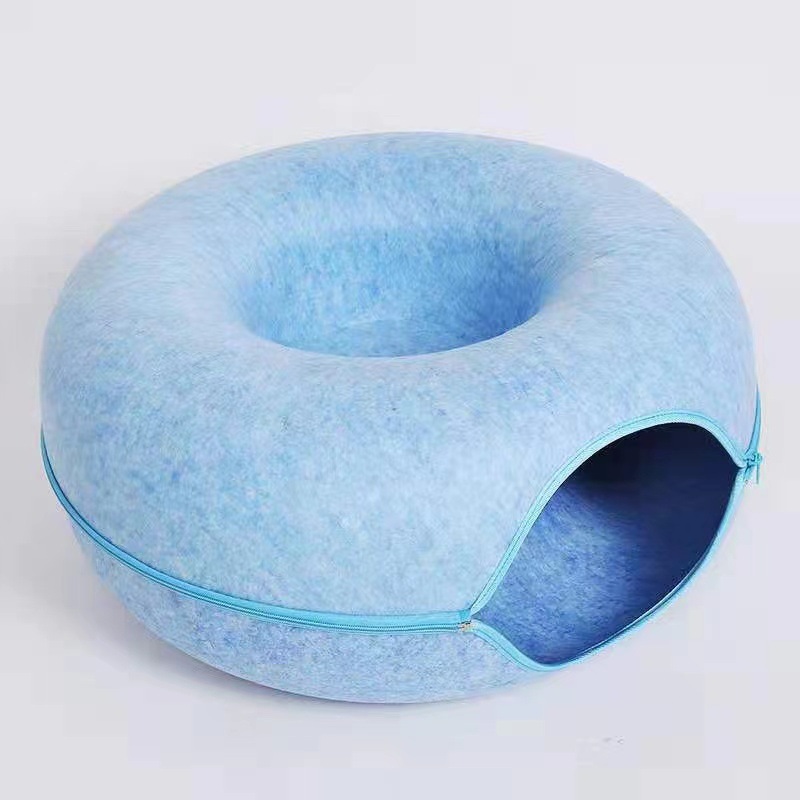 Felt Donut Cat Bed with Zipper Cat Tunnel and Cat Toy Double-Layer Pet Bed for Cats — image 7