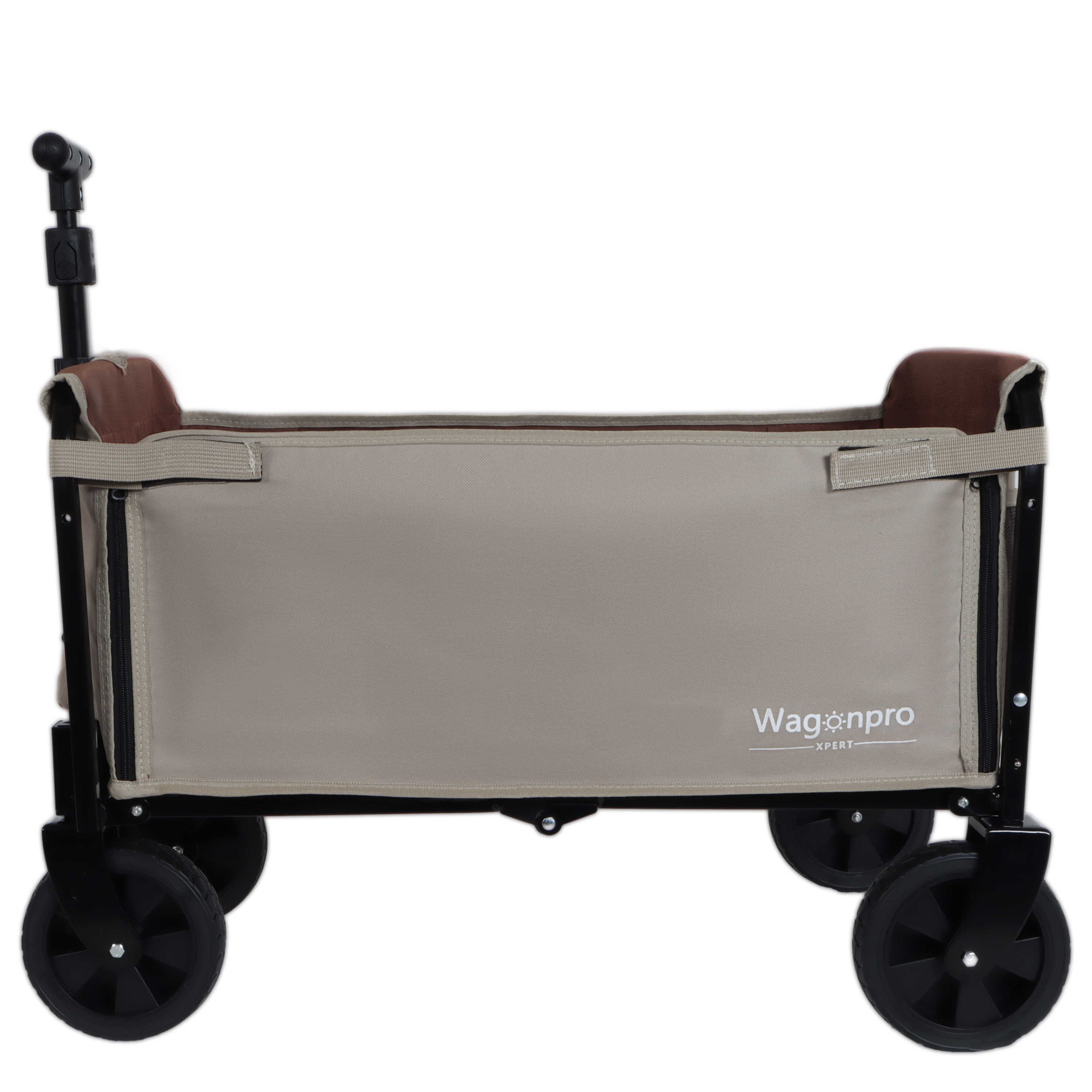 All- In- One Convertible Folding Camping Wagon Cart Bench Seat Storage Compartment & Included Dog Tether Beige Brown — image 4