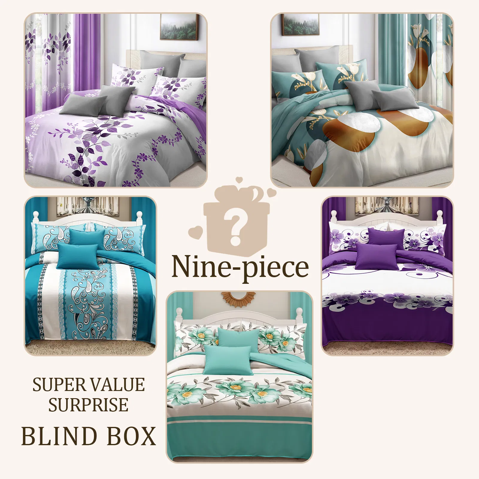 Surprise Room Makeover! 9-Piece Mystery Bedding & Curtain Bundle, Choose Your Size - Random Color/Pattern Quilted Bedspread Set with Light Filtering Window Panels, Pet Friendly Microfiber — image 5