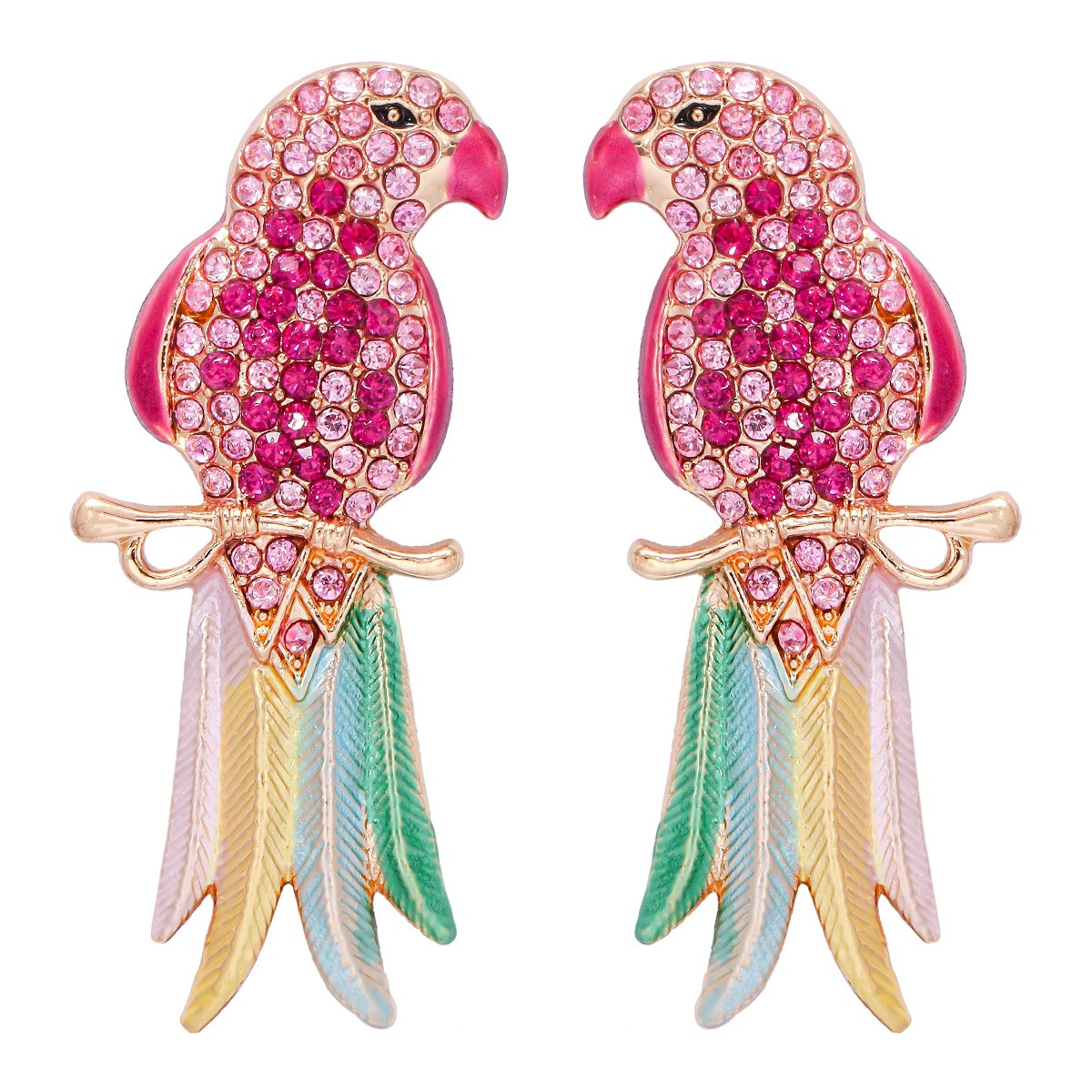 Parejas de pendientes de ave colorida en forma de diamante retro y adorables para mujer — imagen 7
