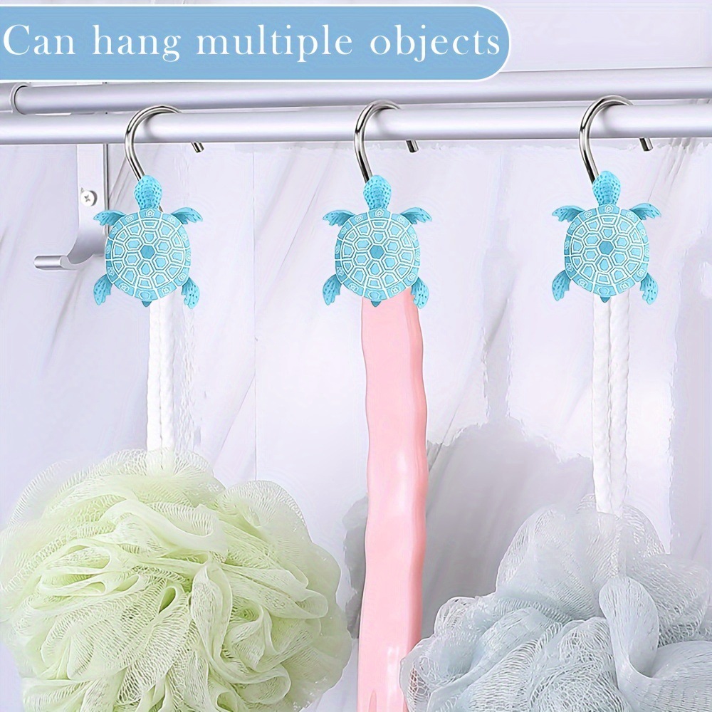 Blue Turtle-Shaped No-Drill Stainless Steel & amp; Resin Wall Hook for Bathroom Shower Curtain — image 4
